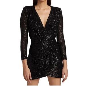 NWT Ramy Brook Becky Metallic Long-Sleeve Crossover Mini Dress